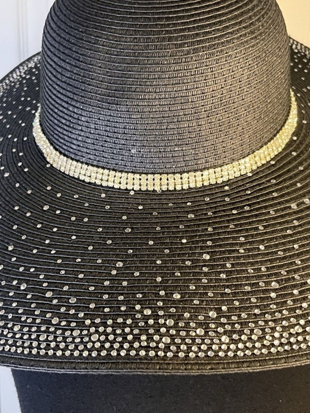 CoG New York Wide Brim Floppy Hat Derby One Size Rhinestones Sun Church Sparkly - Picture 3 of 9